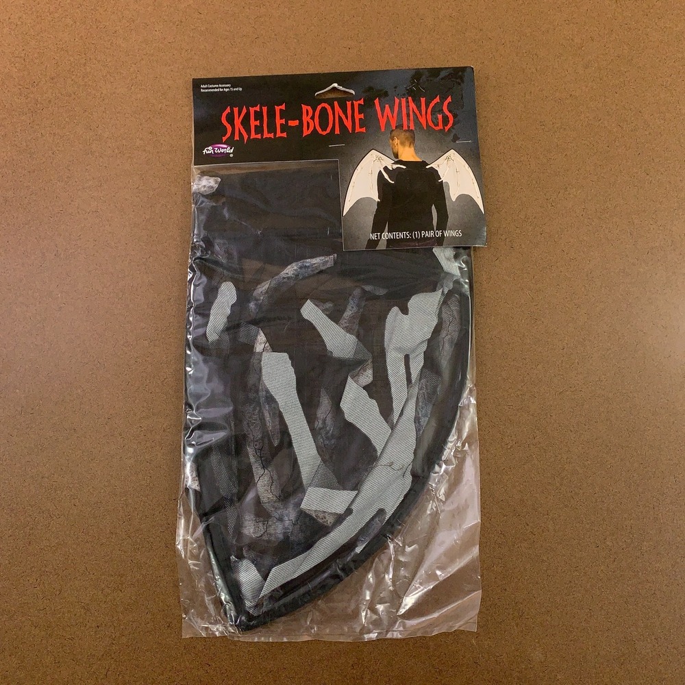 Fun World One Size Black Skeleton Bone Printed Bat Wings 1 Pair NWT
